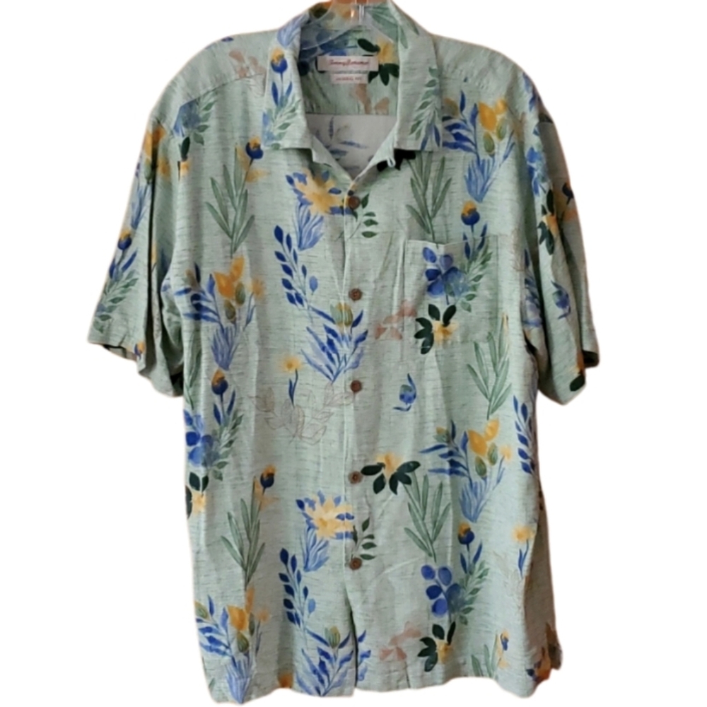 Tommy Bahama Mens‎ 100% Silk Hawaiian Camp Short Sleeve Buttondown Shirt Size L